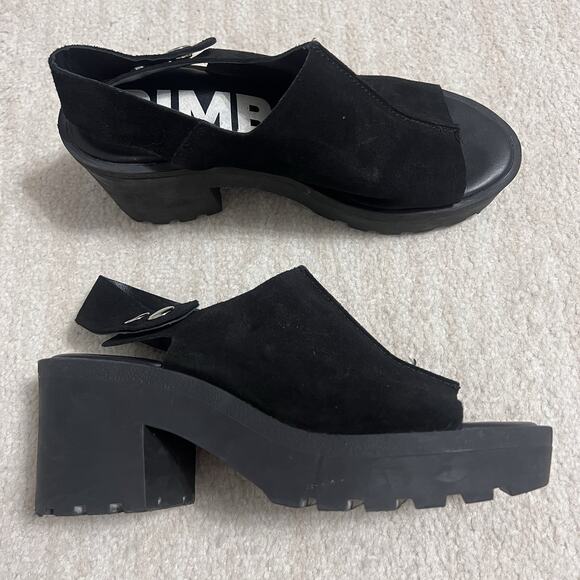 Bimba Y Lola Black Leather Suede Open Toe Sandals Block Heel Size 39/US 8 - Picture 1 of 8